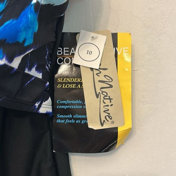 Beach Native black purple Slenderizing one piece bathing suit Size 10 New - Picture 6 of 11